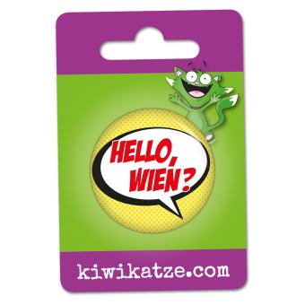 Ansteckbutton Hello Wien? an Eurolochkarte